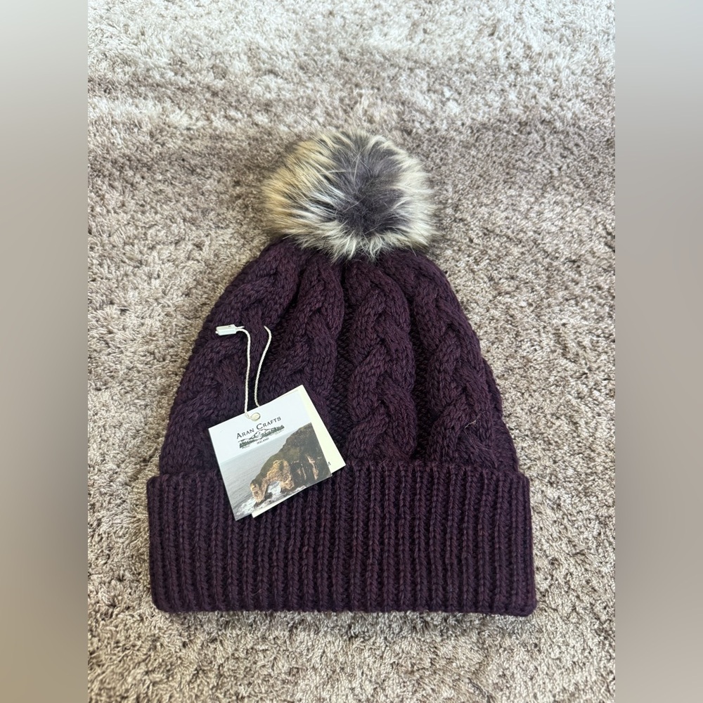 Aran crafts CABLE KNIT POM POM HAT